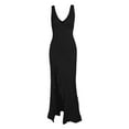 thumbnail image 4 of Summer Dresses For Women Solid Color Sexy V Neck Sleeveless Mesh Ruffle Hem Bodycon Maxi Casual Backless High Slit Party Dress Sundress Streetwear,Black,L, 4 of 5