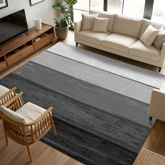 8x10 Area Rugs Black Grey Ombre Non-Skid Rubber Backing Large Rectangle Rugs - Living Room Bedroom Home Office, Farmhouse Vintage Wooden Striped Indoor Floor Mat Carpets Washable Rug