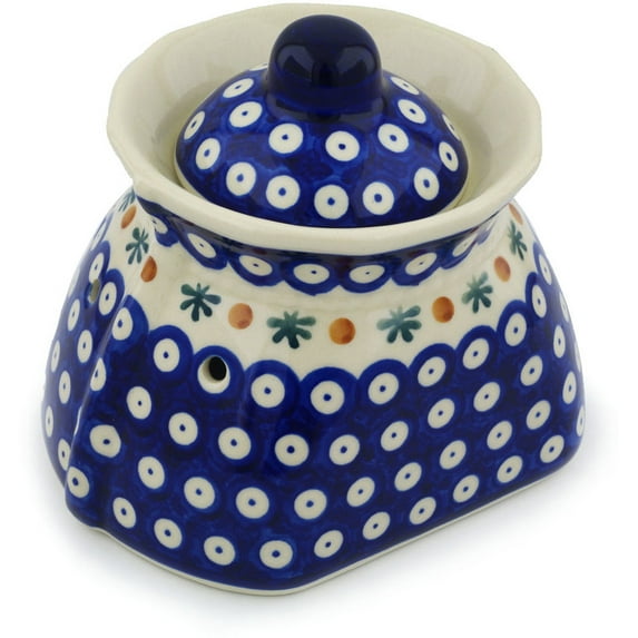 Polish Pottery 7-inch Garlic Jar (Mosquito Theme) Hand Painted in Boleslawiec, Poland + Certificate of Authenticity