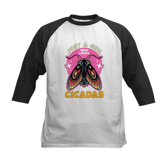 CafePress - Cicadas Just A Girl Who Loves Cicadas Entomology Kids Baseball T Shirt - Kids Cotton Baseball Jersey, 3/4 Sleeve Shirt