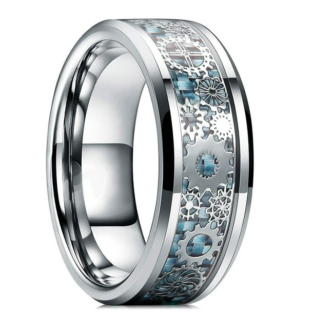Anillo de fibra de carbono para boda de tungsteno con borde biselado de ranura de Color dorado de 8mm para hombre, anillo de acero inoxidable con rueda de engranaje Punk para hombre Tan Jianjun unisex