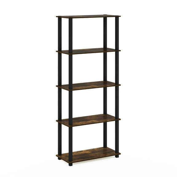 Furinno Turn-S-Tube 23.6"W x 11.6"D x 57.4"H 5-Shelf Freestanding Shelves, Amber Pine and Black