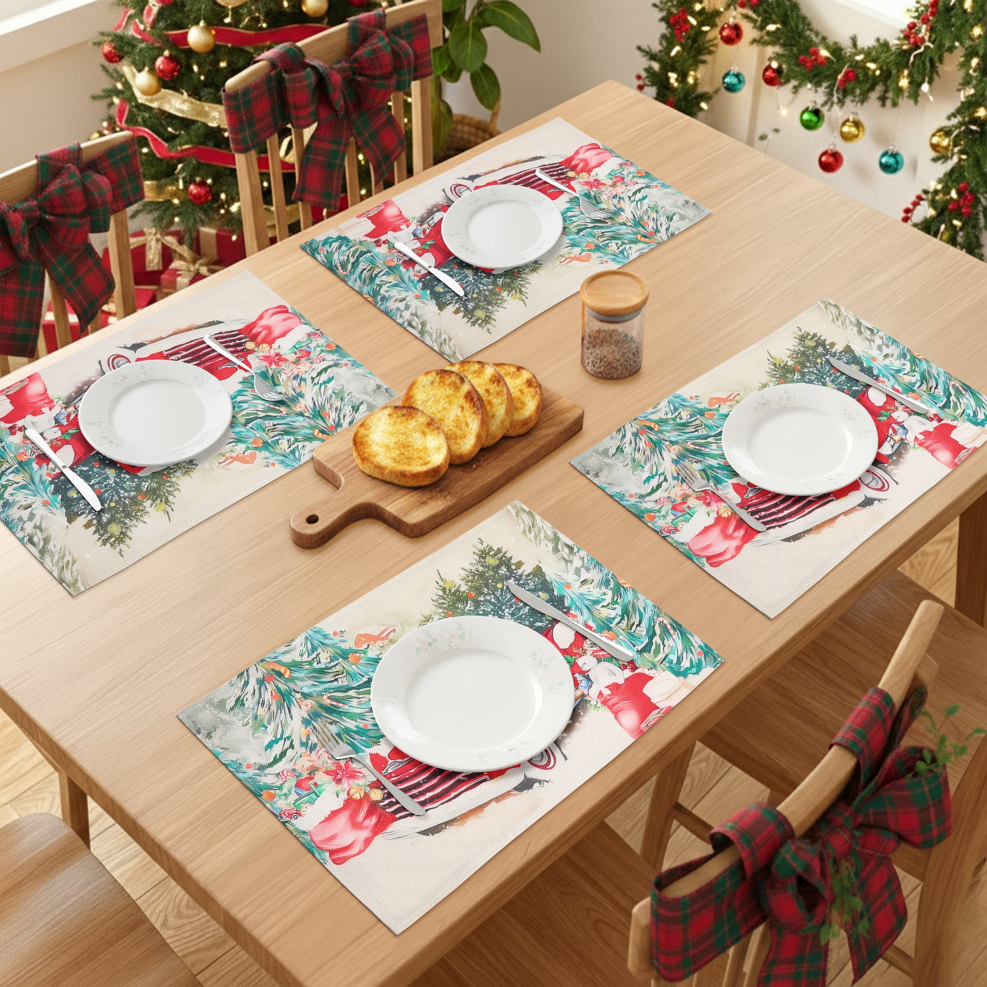 Unique Bargains Set of 6 Washable Linen Placemats Kitchen Table Mat Car