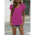 thumbnail image 5 of Womens Casual Tops Cute Ruffle Short Sleeves V Neck T-Shirts Solid Color Fashion Loose Tunic Top, 5 of 6