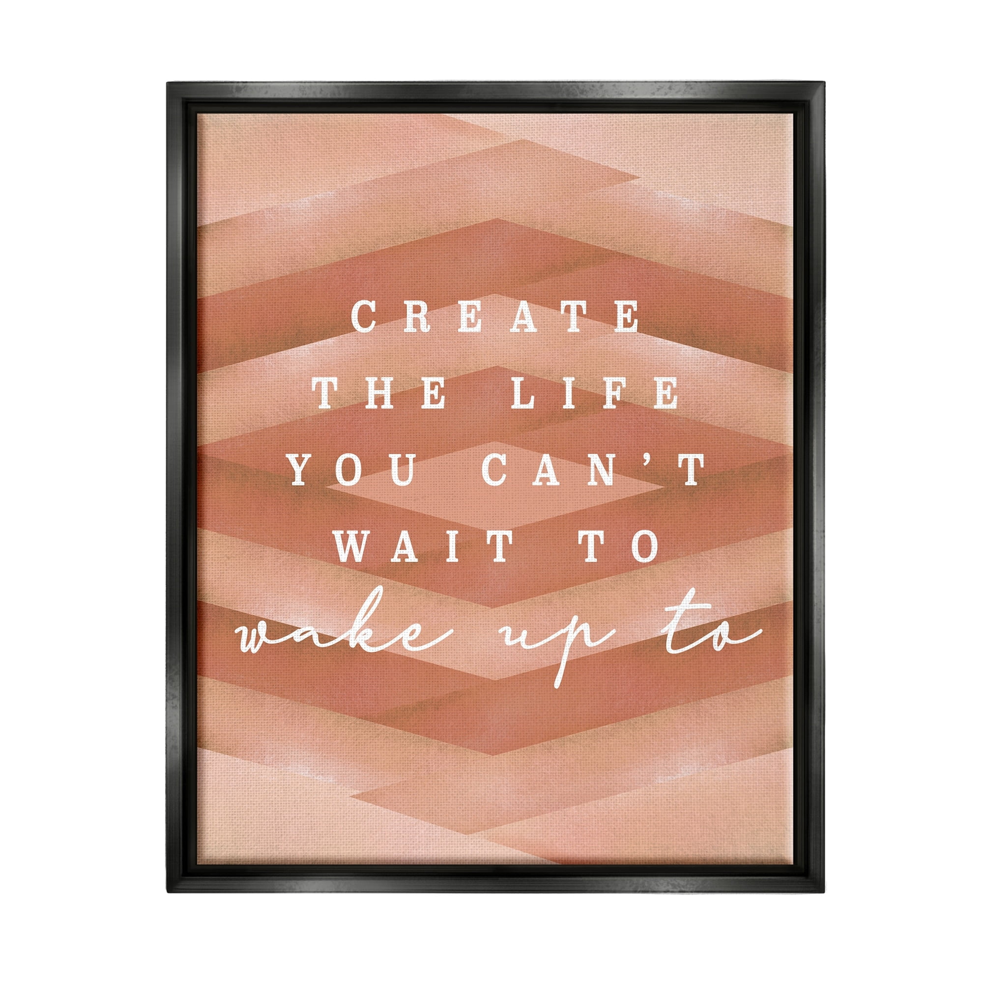 Stupell Industries Uplifting Inspirational Quote Geometric Stripes Design Jet Black Framed Floating Canvas Wall Art, 16x20, by Lil' Rue