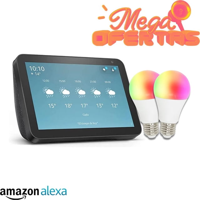 Combo Amazon Alexa Echo Show 8 con pantalla de 8 Pulgadas + 2 Focos Inteligentes