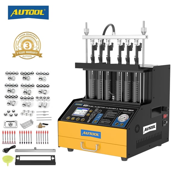 AUTOOL Fuel Injector Cleaner Tester Machine for GDI EFI FSI, 6 Cylinders 2000ml Ultrasonic Wave Fuel Injector Clean Test Machine, 0-40ms Pulse Settings, 0.1ms Step, CT500