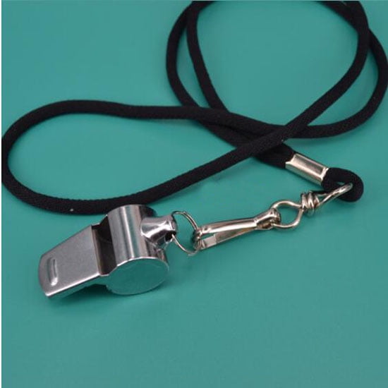 Football Soccer Sports Metal Referee Whistle Black Lanyard Emergency