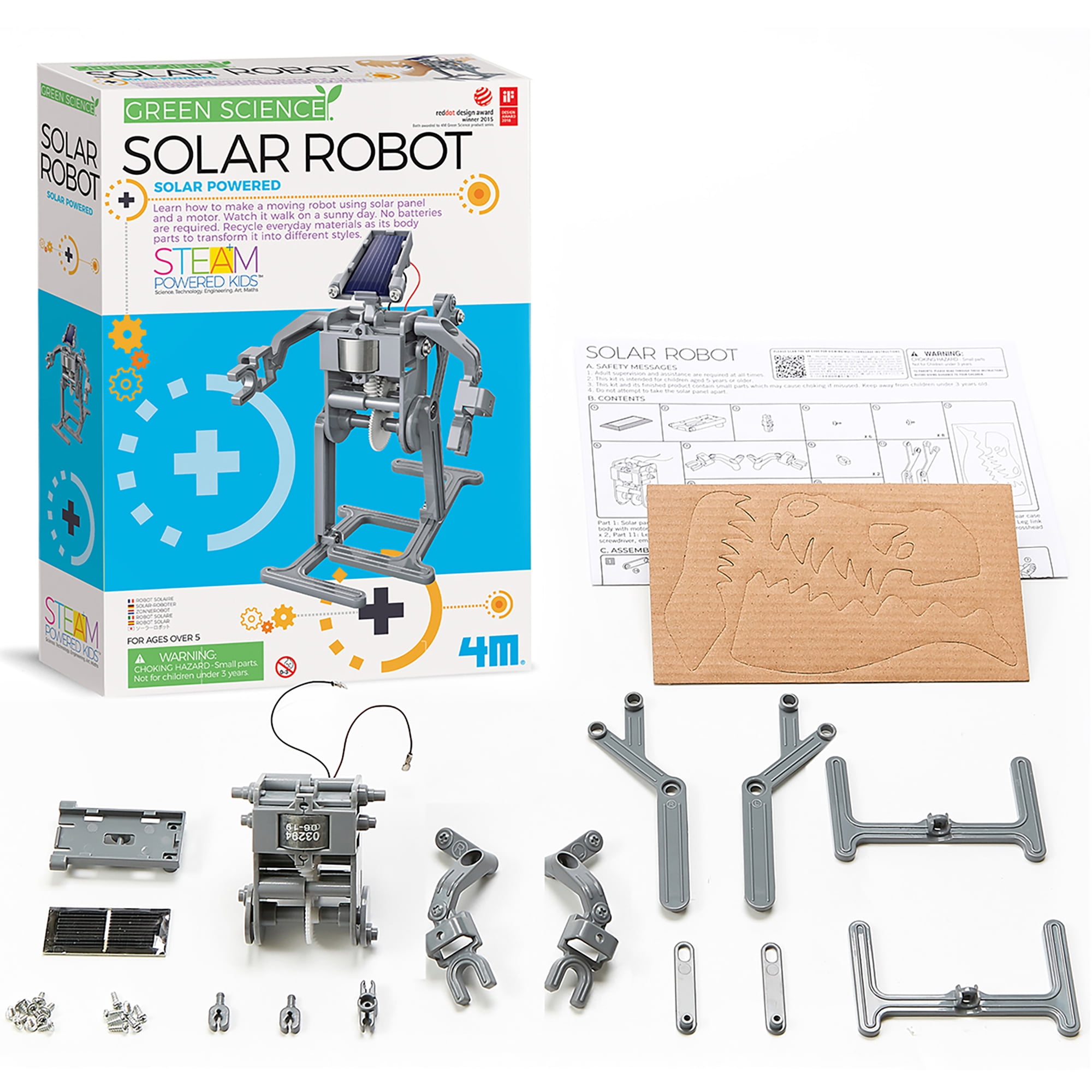 4M: Green Science - Solar Robot - DIY Walking Robot Building Kit, Renewable Energy Powered Motor, Mechanical Motion, Engineering Toy, STEAM, Kids 5+