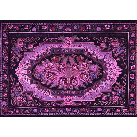 Ahgly Company Indoor Rectangle Medallion Purple French Area Rugs, 5' x 7'