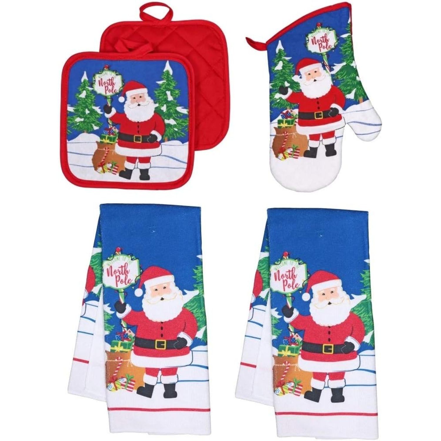 HElectQRIN Christmas Kitchen Towel Set 5 Piece 2 Pot Holders & 2 Towels
