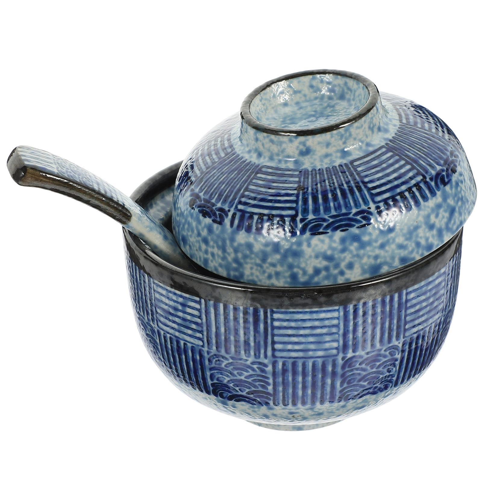 LEORX 1 Set of Japanese Style Covered Soup Bowl Multi function Bowl with Spoon