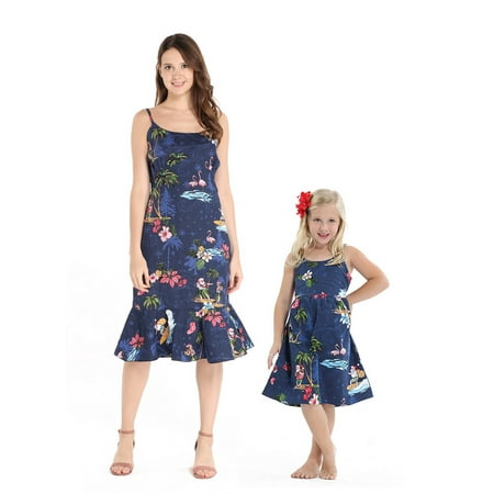

Matching Hawaiian Luau Mother Daughter Mermaid Dresses in Christmas Santa in Hawaii Red