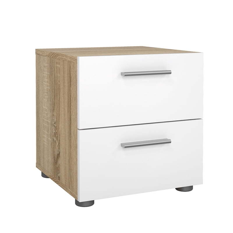 Tvilum Loft 2 Drawer Oak/White High Gloss Nightstand -Set of 2