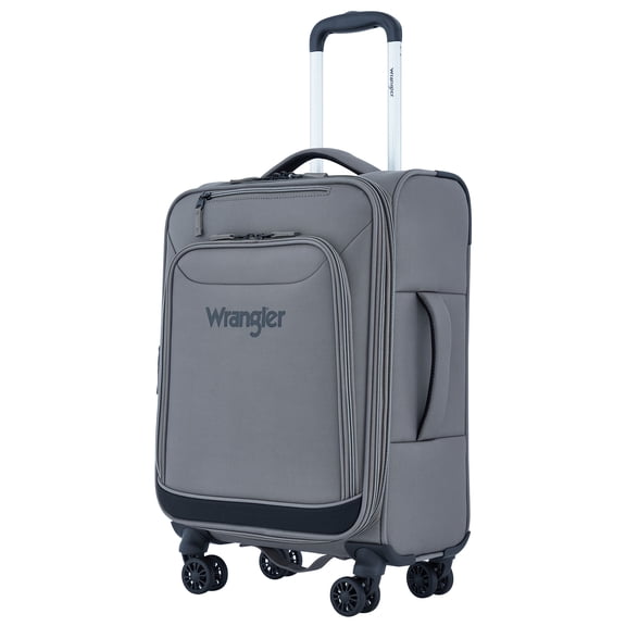 Wrangler 20-inch Soft-Side Expandable Rolling Carry-on with 8-Wheel Spinner System, Sharkskin Grey