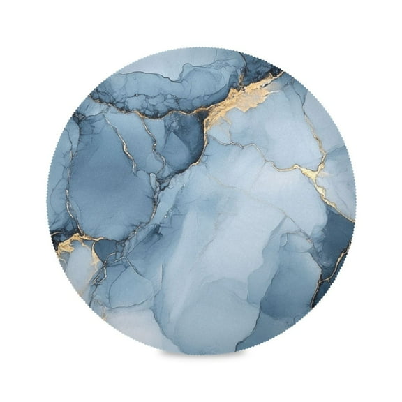 WOBOGO Gilt Light Blue Marbles Round Placemats Set of 6 Heat Resistant Washable Kitchen Table Decorations 15.4in