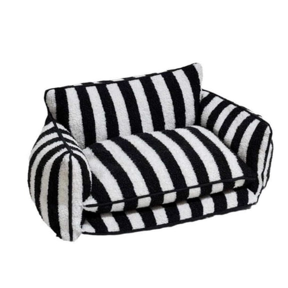 Glow Pups Medium Washable Sofa-Style Pet Bed White Striped