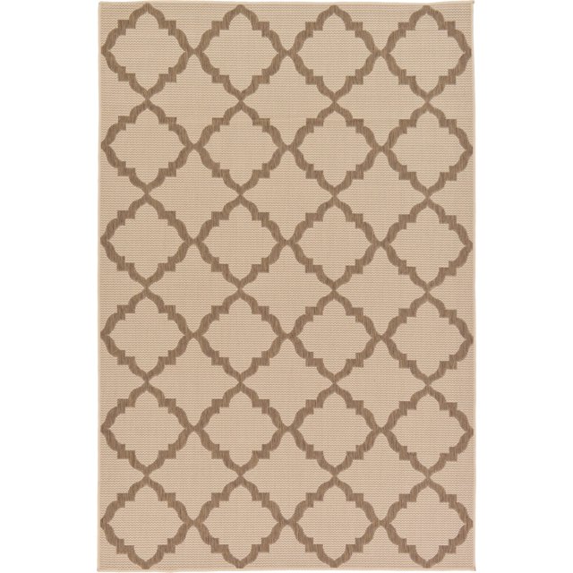 Unique Loom Trellis Collection Geometric Moroccan Lattice Transitional Indoor and Outdoor Flatweave Area Rug, 5' 3" x 8', Beige/Brown