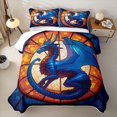 thumbnail image 2 of Feelyou Blue Glass Dragon Quilt King for Boys Girls, Church Art Wildlife King Coverlet Set, Blue Orange, 3 Pieces, 2 of 7