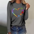 thumbnail image 2 of Pisexur Hauts d'Automne pour Femmes Mode Mignon Cœur Graphique Imprimé T-Shirt Hauts Col Rond Manches Longues Chemises pour Femmes Habillées Décontractées Sorties Hauts Confort Polyvalent Léger T-Shirts, 2 of 5