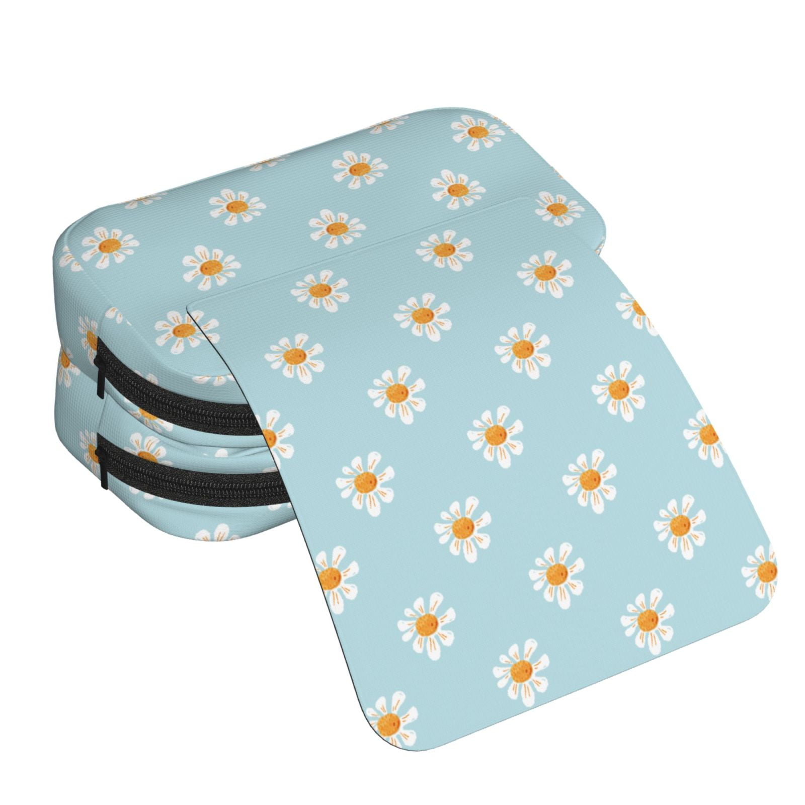 Rateoe Daisies Flowers Pattern Double Clamshell Pen Case, Storage Organizer with Two Zipper Compartments– Holds Up to 50 Pencils & Pens