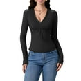 thumbnail image 2 of Michellecmm Women's Spring Slim Fit Tops Solid Color Long Sleeve Wrap V-Neck T-Shirt Streetwear(S,M,L,XL), 2 of 9