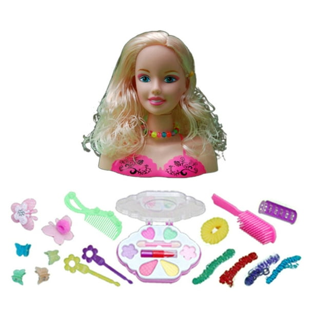 Colorful Girls Cosmetic And Makeup Set, Doll Head for Hair Styling Play  Toys - C 