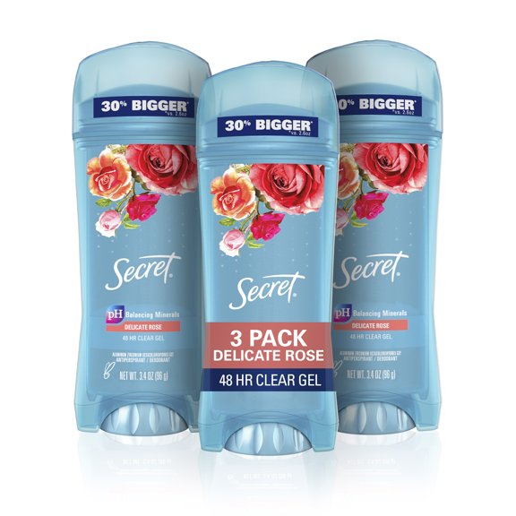 Secret Fresh Clear Gel Antiperspirant and Deodorant for Women, Delicate Rose Scent, 3.4 oz, Pack of 3