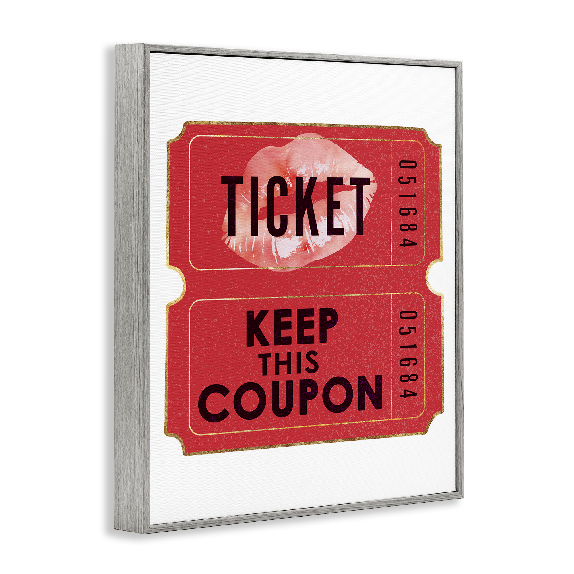 Stupell Industries Glam Kiss Ticket Novelty Painting Gray Framed Art Print Wall Art, 11 x 14