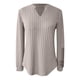 thumbnail image 3 of MHFRRA Camiseta de Manga Larga con Cuello En V para Mujer, Informal, de Rayas Suaves y Cepilladas, para Uso Diario, Cómoda, Elástica y Básica. Beige, 3 of 4
