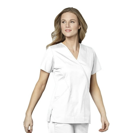 

WonderWORK Women s Mock Wrap Solid Scrub Top