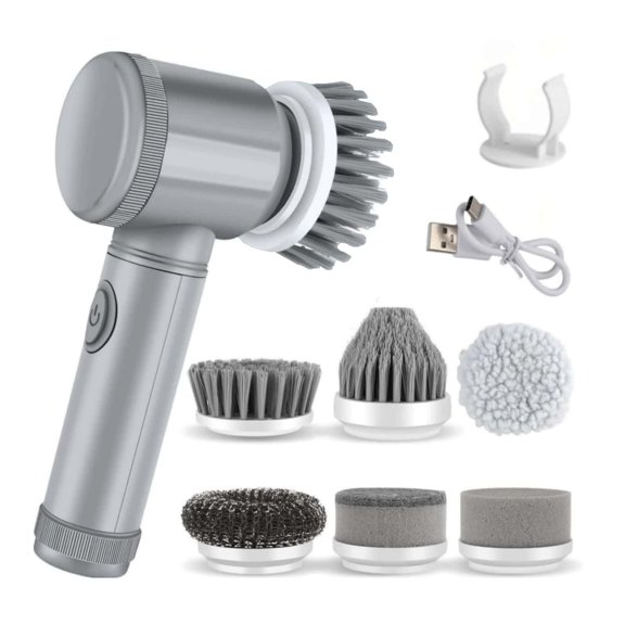Handheld wireless electric cleaning brush(6 Brush Heads),Removable Waterproof Cover