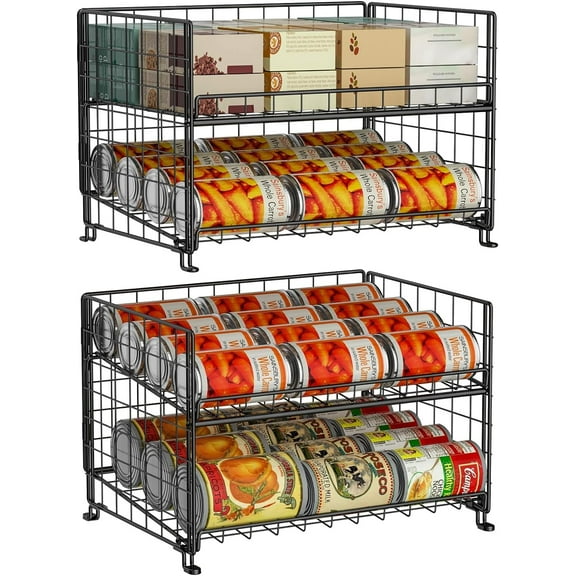 4 Tiers Stackable Can Rack Organizer, x-Cosrack Soda Can Dispenser Storage,For 48 Cans Large Capacity, Kitchen and Living Room Countertops,Black