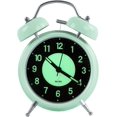 thumbnail image 1 of Reloj despertador iluminado de 4 pulgadas, reloj despertador de cuarzo sin boleto analógico retro de doble campana con alarma de sonido y luz nocturna, caja de metal (verde) JAMW  Sencillez, 1 of 5