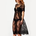 thumbnail image 2 of Women Sheer Floral Lace Embroidered Crochet Bikini Cover Up Beach Dress Sundress with Pockets Long Wrap Dress, 2 of 8