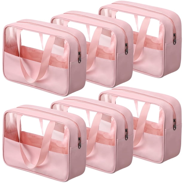 Bolsa de maquillaje Reginary grande de poliuretano transparente con correa de asa, 30 x 21 x 10 cm