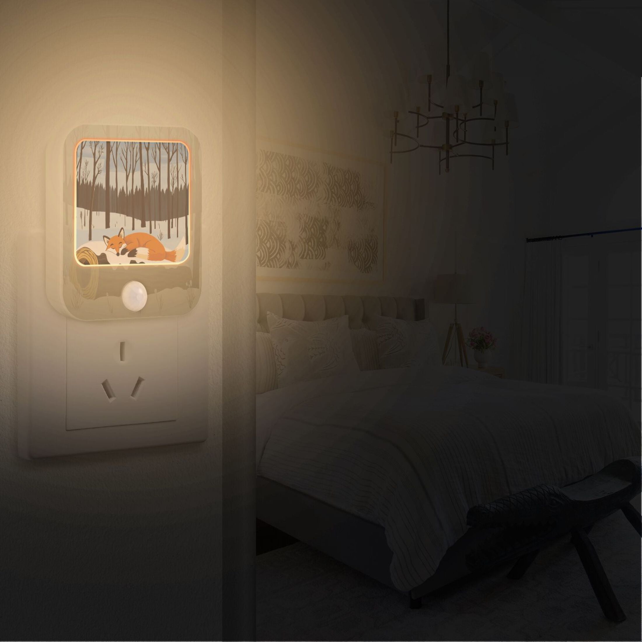 Sleepy Fox 2 Pack Night Light with Motion Sensor, Adjustable Warm LED Light