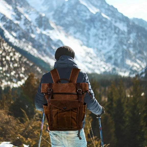 HEMOTON  Rucksack Waxed Canvas Backpack Tablet Disorganization-free Man