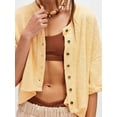 thumbnail image 4 of Women Y2K Button Front Crop Sweater Cardigan Solid Color Crew Neck Middle Sleeve Knit Tops Streetwear Yellow XL, 4 of 5