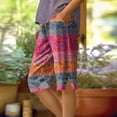 thumbnail image 2 of Sewkxo Womens Bermuda Shorts Knee Length Dressy Causal Elastic Waist Buttons Linen Shorts Summer Beach Shorts with Pockets,Red M, 2 of 8