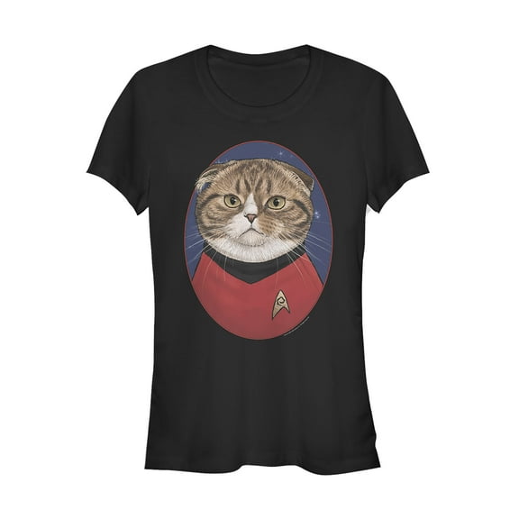 Junior's Star Trek Scotty Cat Portrait  Graphic Tee Black Large