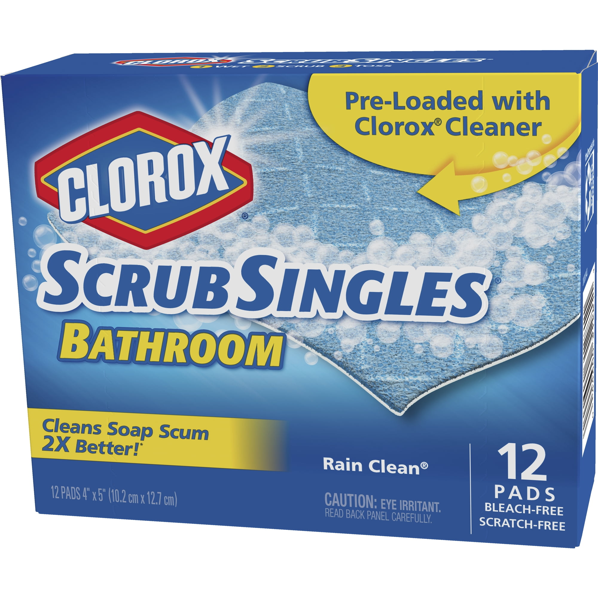 Clorox ScrubSingles, Bathroom, Rain Clean, 12 Perforated Pads