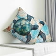 thumbnail image 4 of Throw Pillow Covers 16x16 Inch, Teal Blue Sea Turtle Decorative Pillow Cases for Couch Sofa Bed, Summer Ocean Nautical Starfish Cotton Linen Square Home Decor Pillowcases with Hidden Zipper, 4 of 7