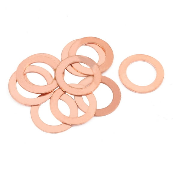 Unique Bargains 10pcs Flat Ring Copper Crush Washer Sealing Gasket Fastener 22mm x 14mm x 1mm