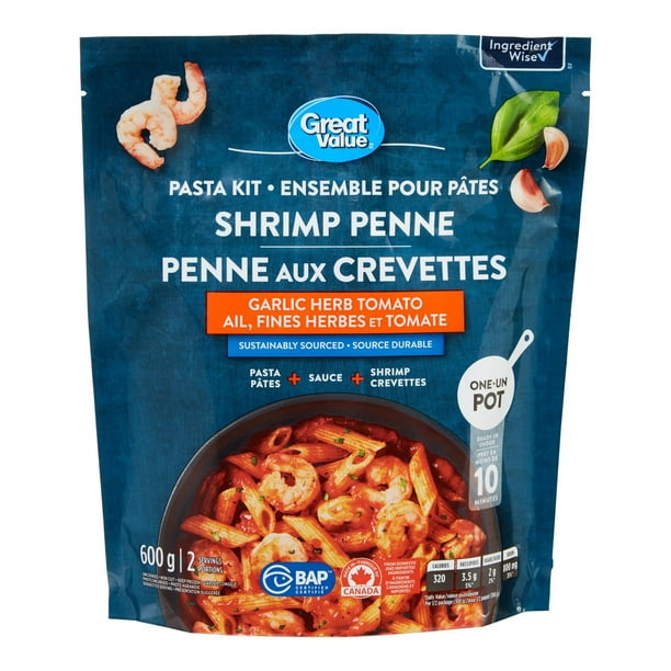 Great Value Garlic Herb Tomato Shrimp Penne Pasta Kit, 600 g Walmart.ca