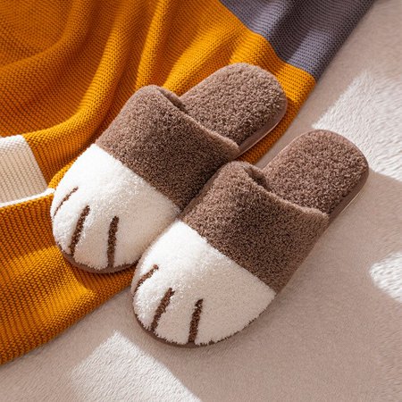 

CoCopeaunt Men Women Lovers Furry Slides Winter Slipper Home Warm Shoes Cute Cartoon Cat Paw Plush Slippers Soft Bottom Female Slippers