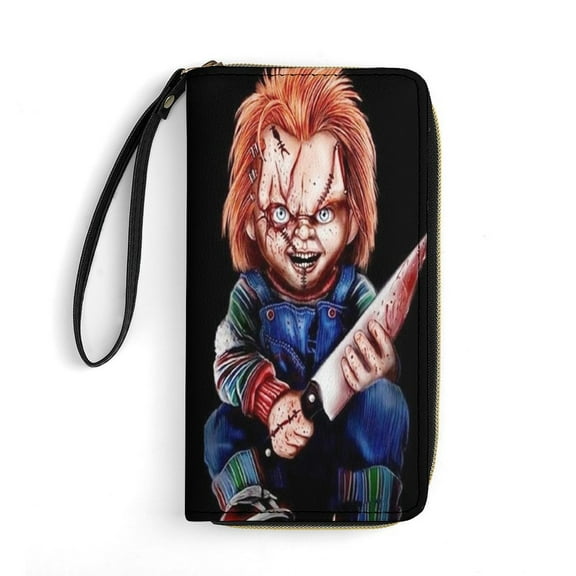 Chucky Leather Wallet with Wristlet Credit Card Holder Zipper Clutch Stylish Purse for Women Men