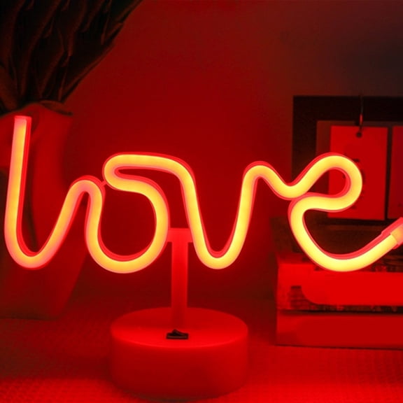 Valentine's Day 'Love' Neon Light Decorative Lamp, USB/Battery Desk Ornament LED Romantic Ambient Decor Light for Valentine's Living Room, Gifts