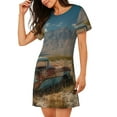 thumbnail image 2 of Honeii Deserted Classic Car Landscape Print Women's Loose Short Sleeve Nightgown, Soft Cotton Sleepwear, Comfy Loose Fit Pajama Dress for Sleep and Lounge, 2 of 6