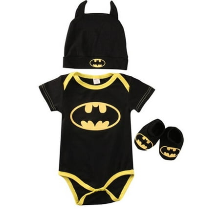 

DcoolMoogl 3Pcs Newborn Toddler Baby Boys Clothes Bodysuit Shoes Hat Batman Outfits Set Kids Boy Cosplay